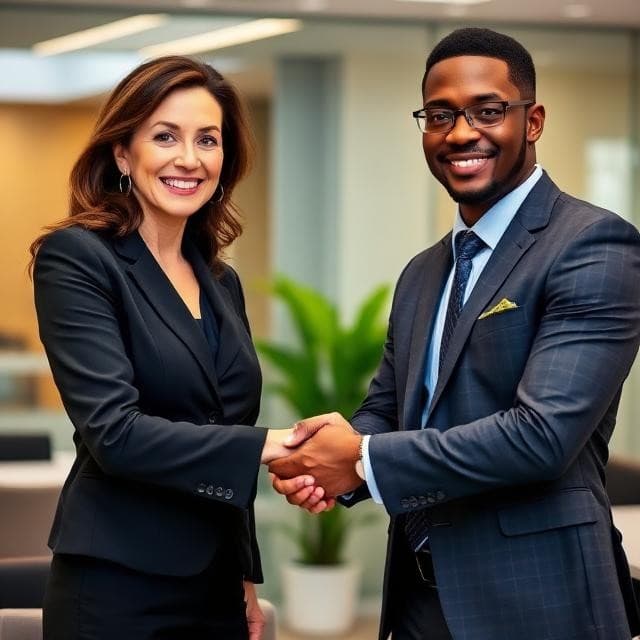 Two recruiting professionals shaking hands after a successful placement
